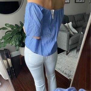 Never-worn beautiful blue off the shoulder top!